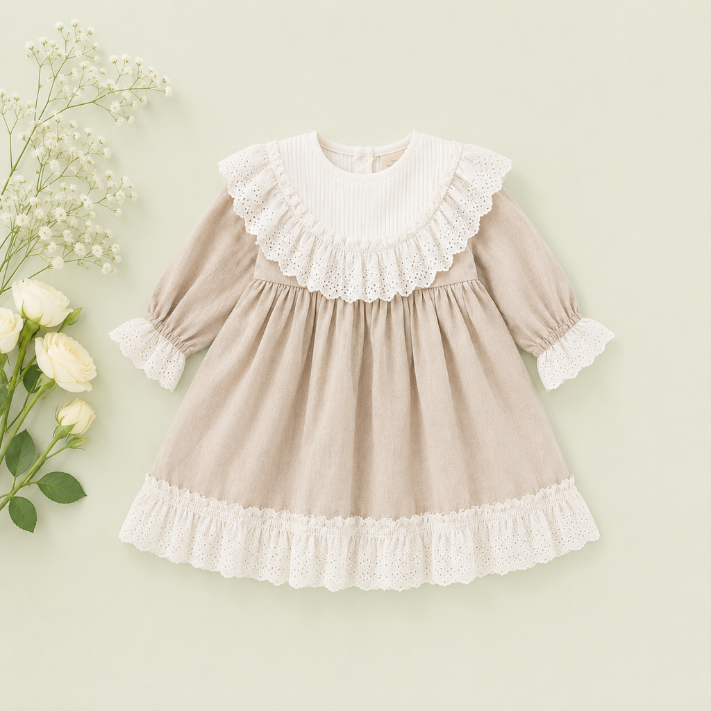 Lace Ruffle Long Sleeve Dress for Toddler Girls