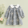 Grey Floral Baby Dress with Peter Pan Collar | Premium Baby Girl Partywear