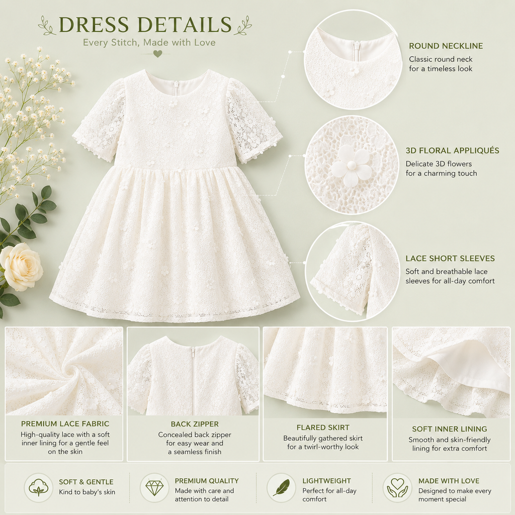Embroidered Flower Party Dress for Girls & Toddlers