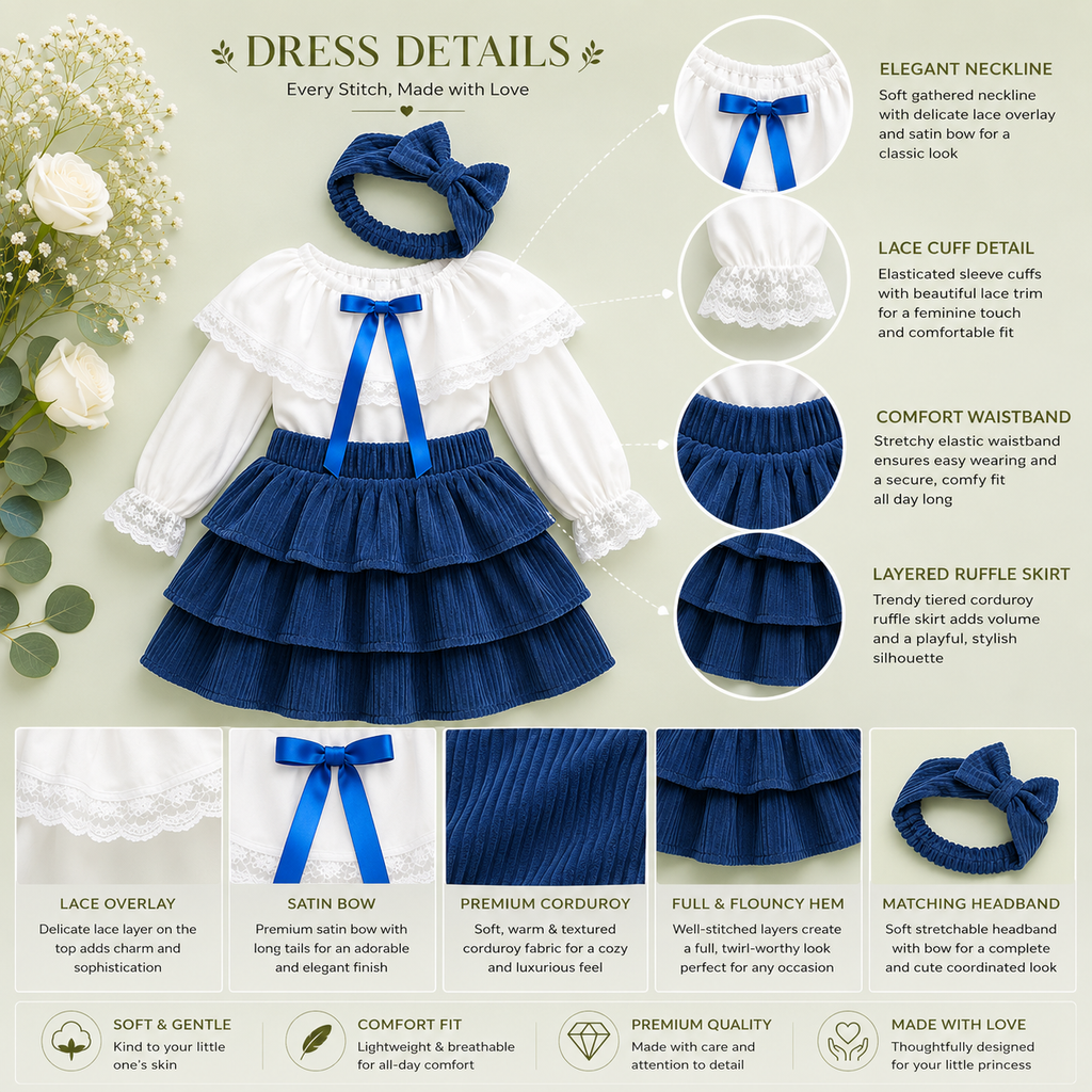Girls Ruffle Skirt Set Blue Corduroy | Toddler & Kids