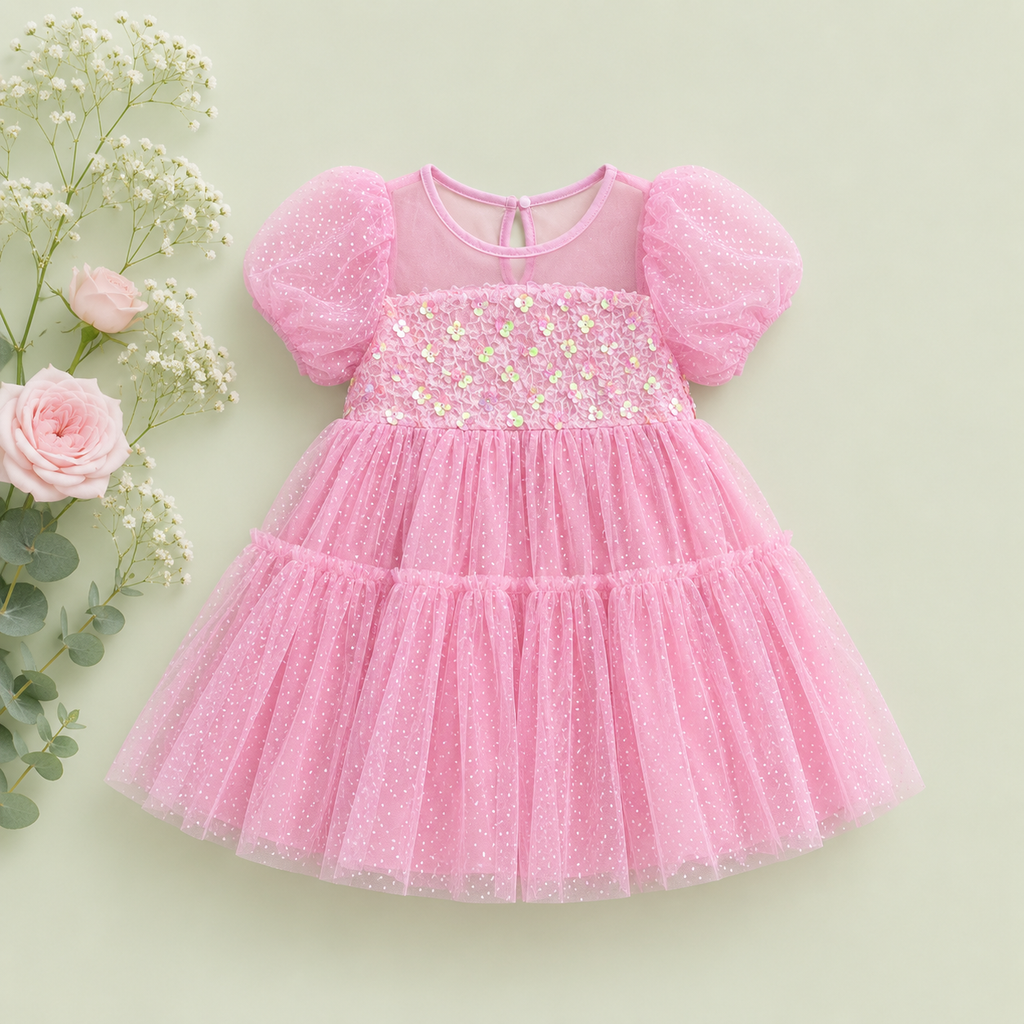 Pink Tulle Flower Girl Dress for Toddlers