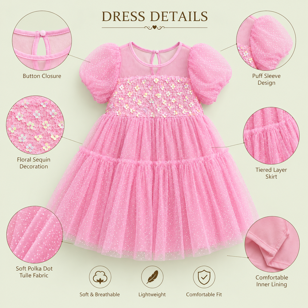 Pink Tulle Flower Girl Dress for Toddlers