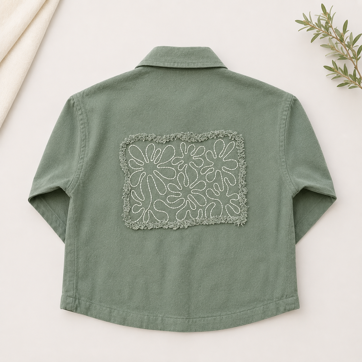 Kids Linen Embroidered Shirt – Minimal Patch Detail Button-Up Top