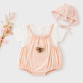 Cream Striped Top & Peach Bloomer Set with Bonnet