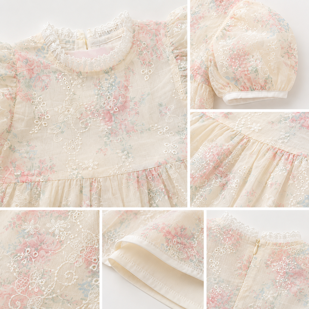Champagne Floral Lace Long Sleeve Frock