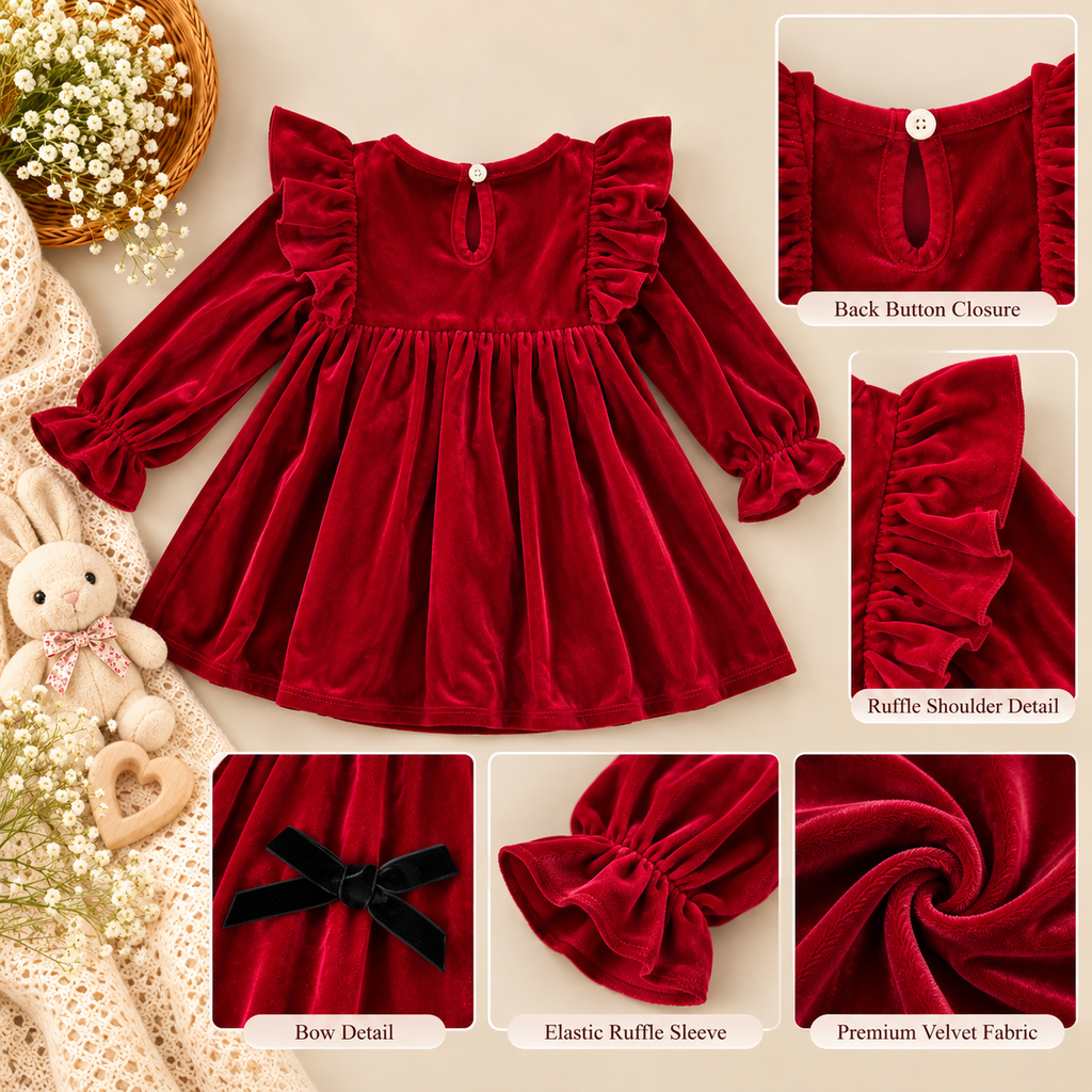 Red Velvet Holiday Dress for Toddler Girls