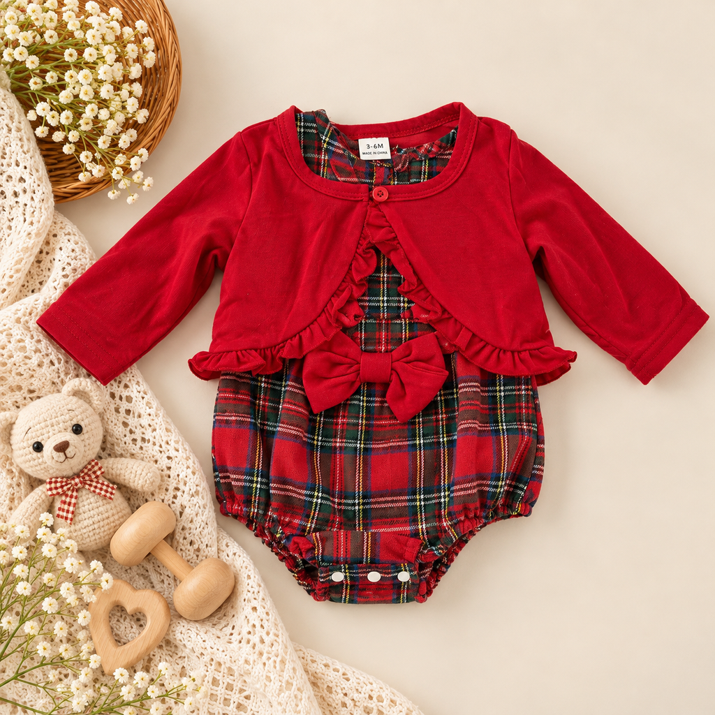 Plaid Baby Girl Holiday Romper & Cardigan Set