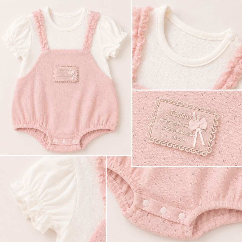 Dusty Pink Overall Romper with White Top, 2 Piece Set