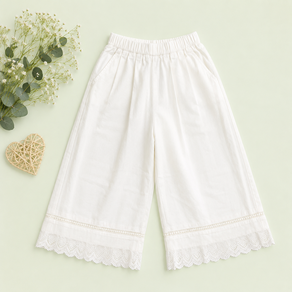 Wide-Leg Pants, White & Baby Pink