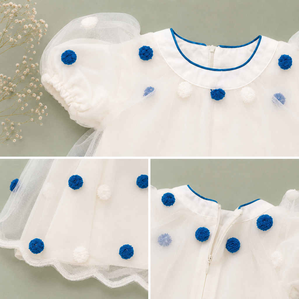 Polka Dot Tulle Overlay Frock, Blue & Pink