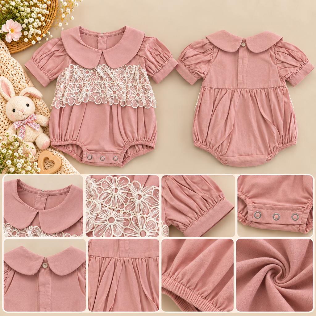 Baby Girl Pink Lace Romper Bodysuit
