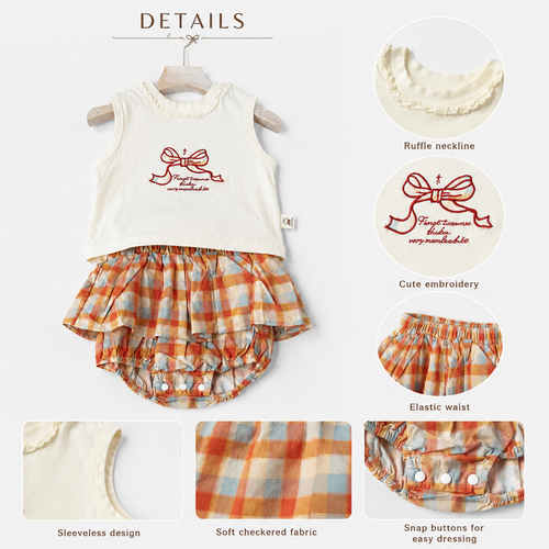 Cream Bow Tank & Plaid Bloomer Set