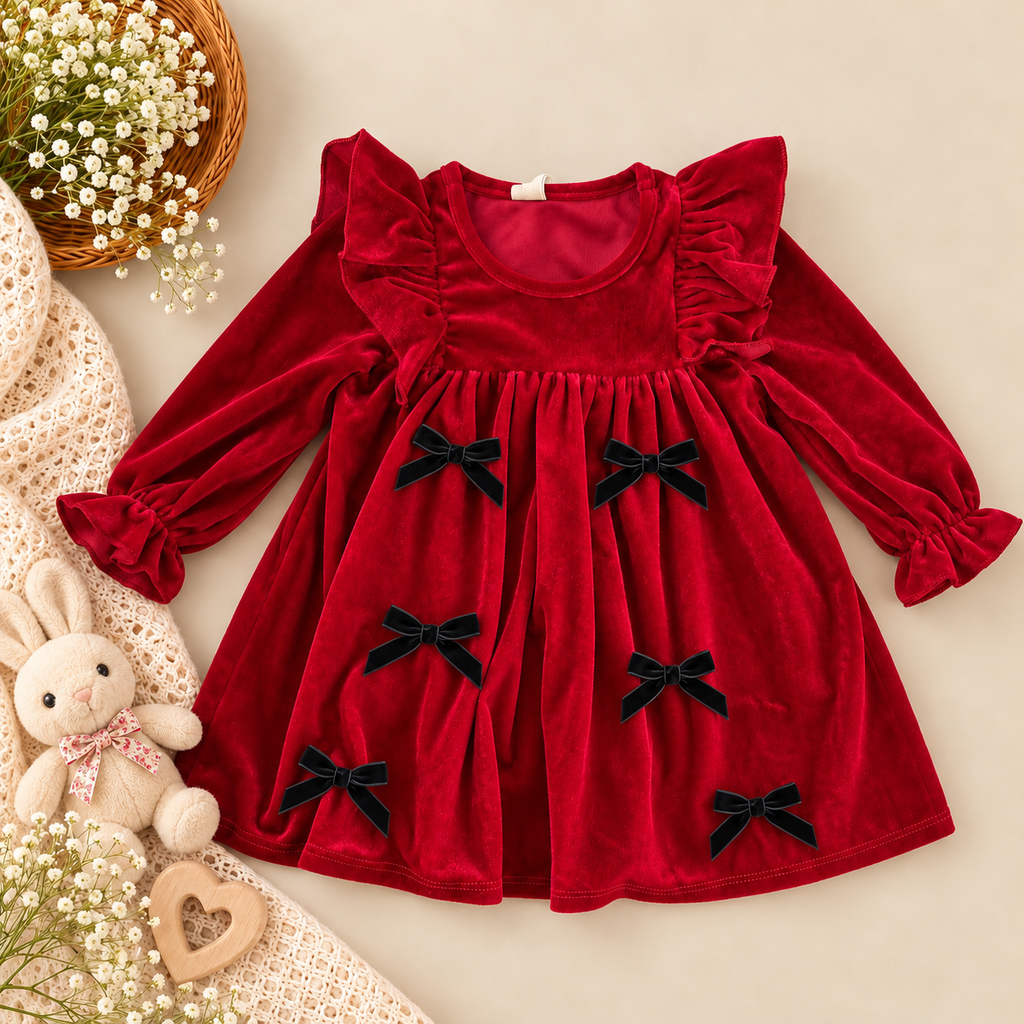Red Velvet Holiday Dress for Toddler Girls