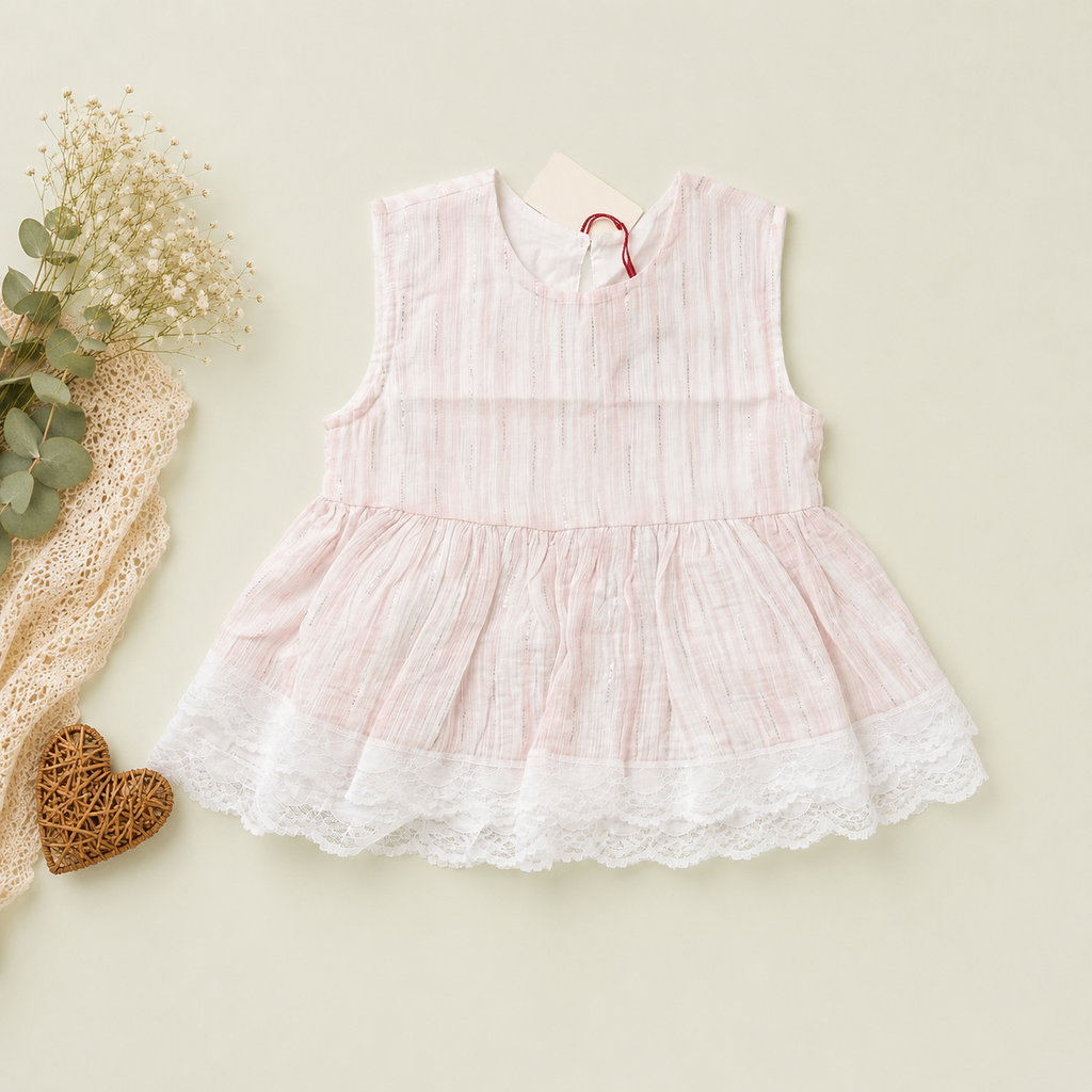 Eyelet Lace Top & Shorts Set, Pink & Blue