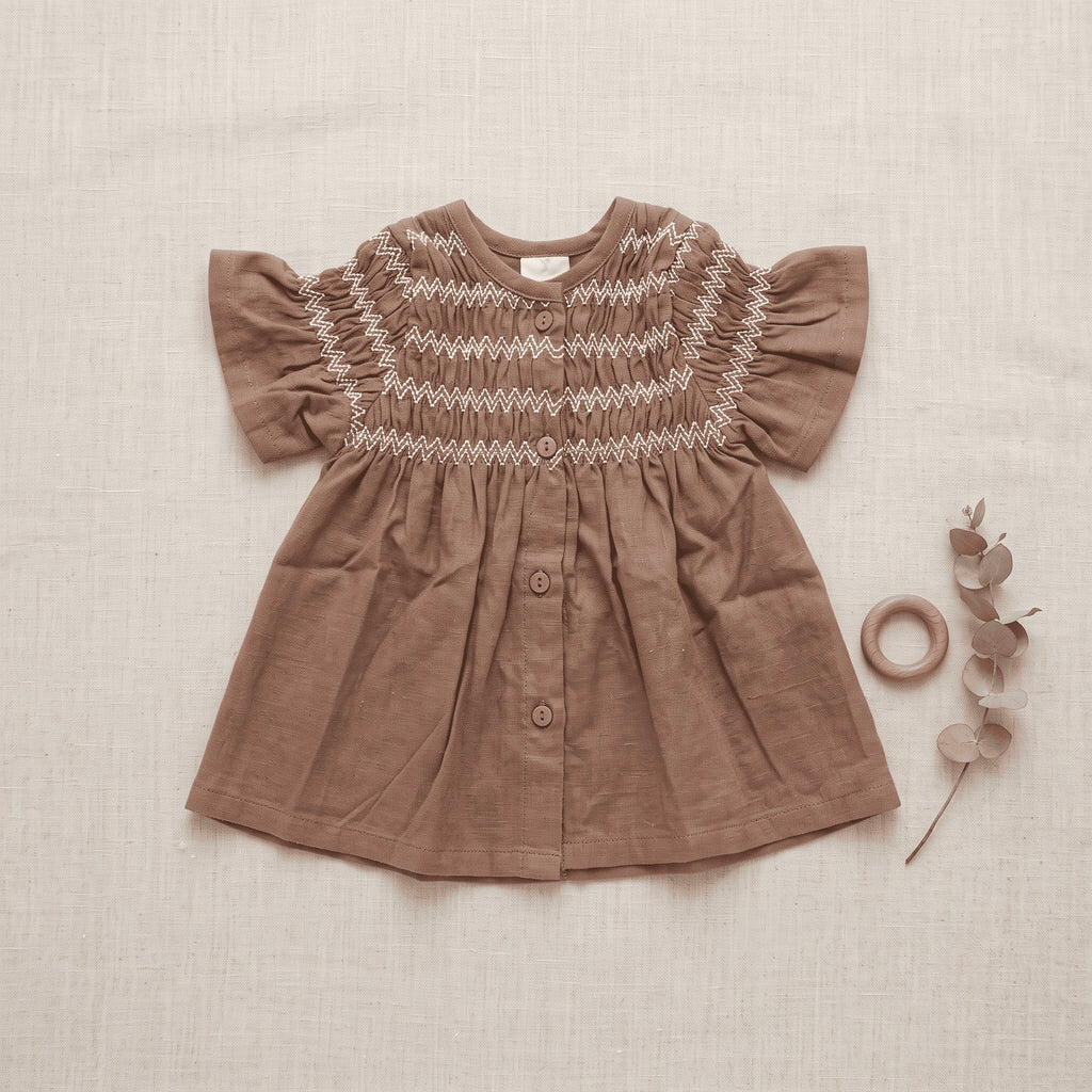 Girls Smocked Cotton Dress – Mustard & Cocoa Brown | Premium Wear