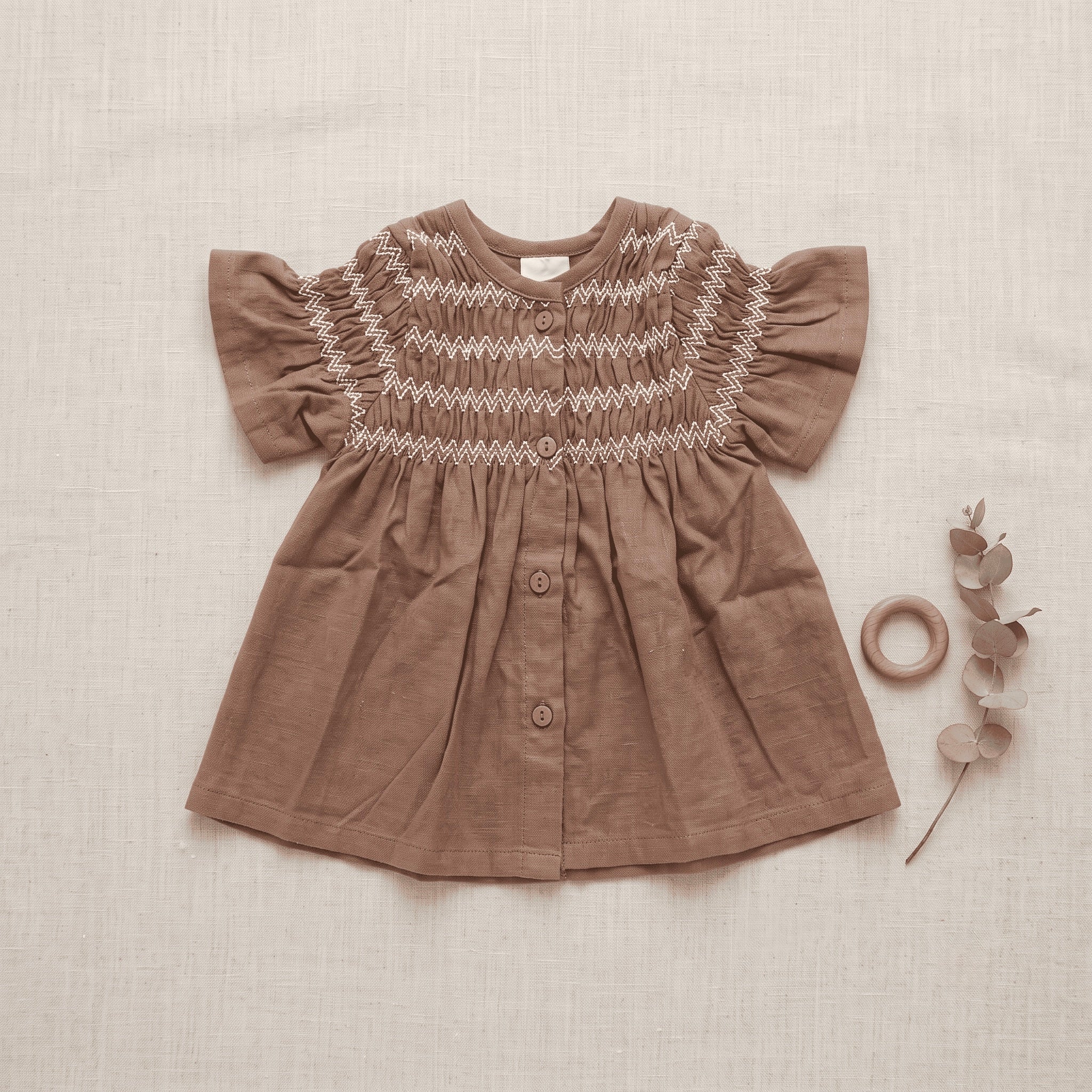 Girls Smocked Cotton Dress – Mustard & Cocoa Brown | Premium Wear