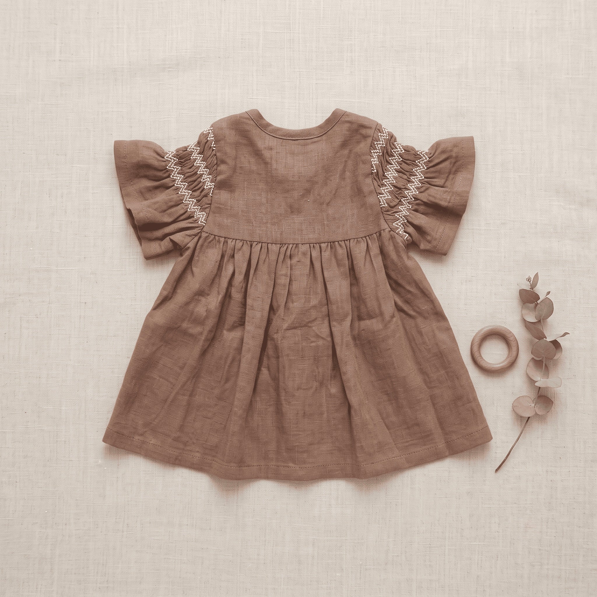 Girls Smocked Cotton Dress – Mustard & Cocoa Brown | Premium Wear