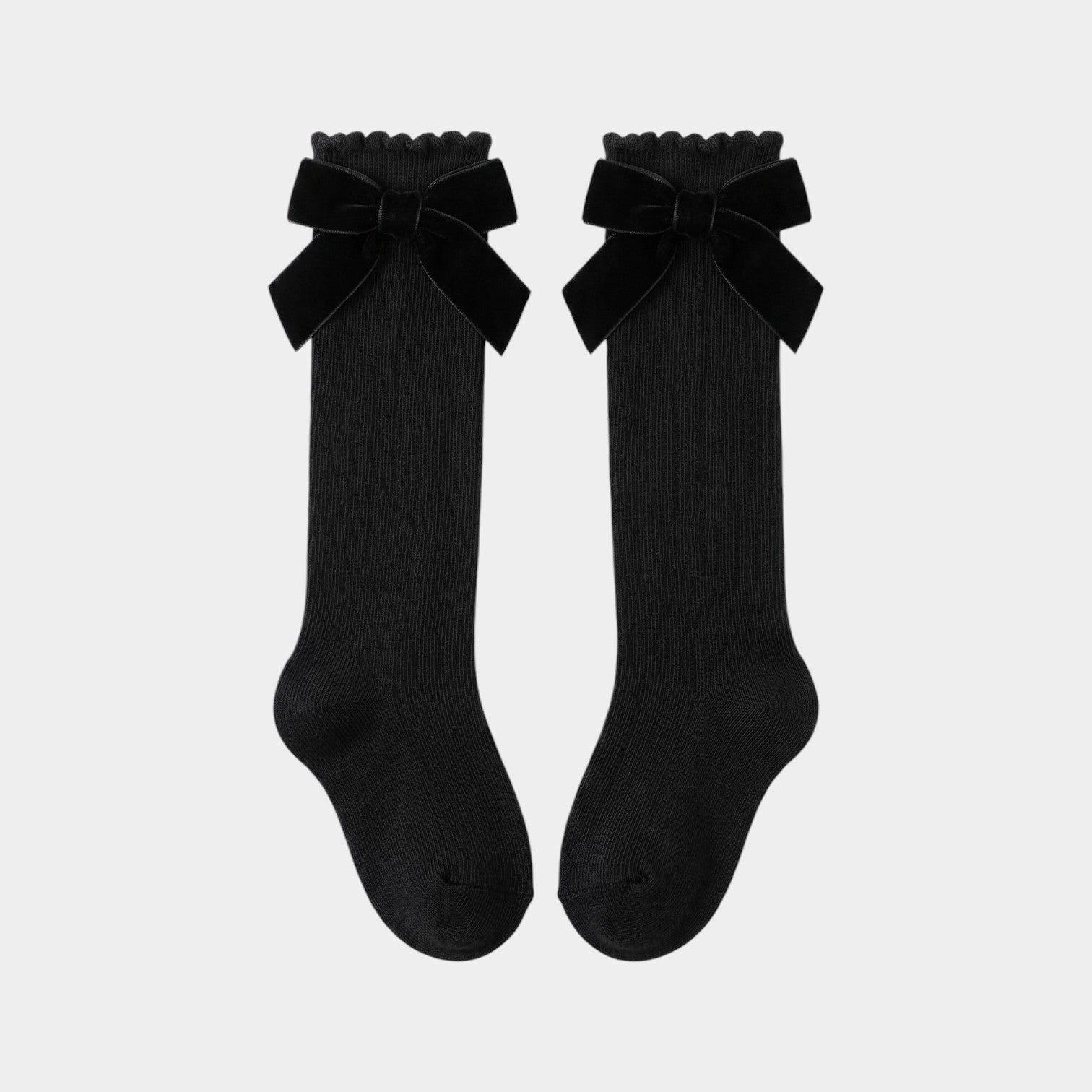 Midnight Velvet Bow Knee-High Socks