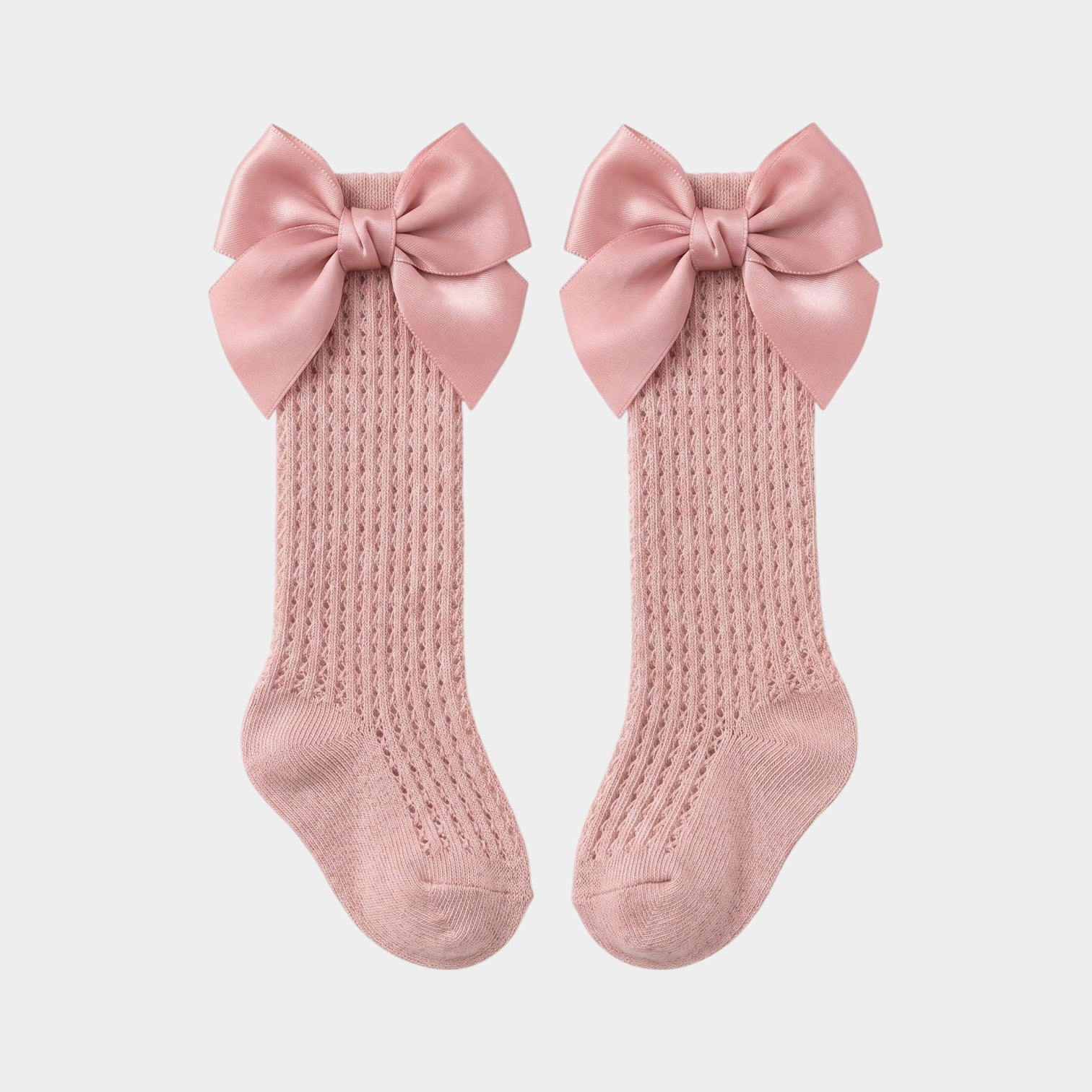 Dusty Rose Satin Bow Pointelle Knee-Highs
