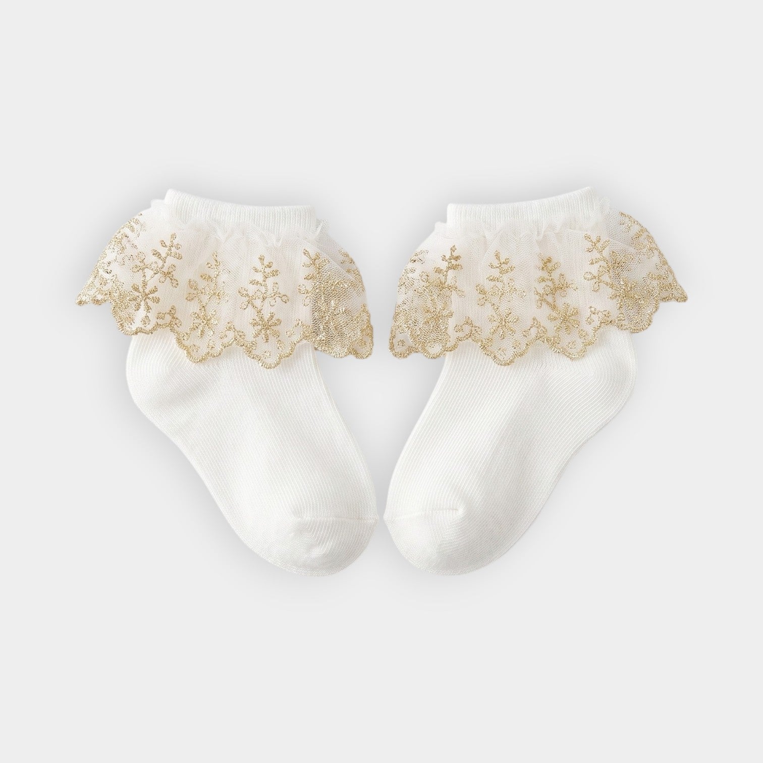 Snow White & Gold Lace Ruffle Ankle Socks