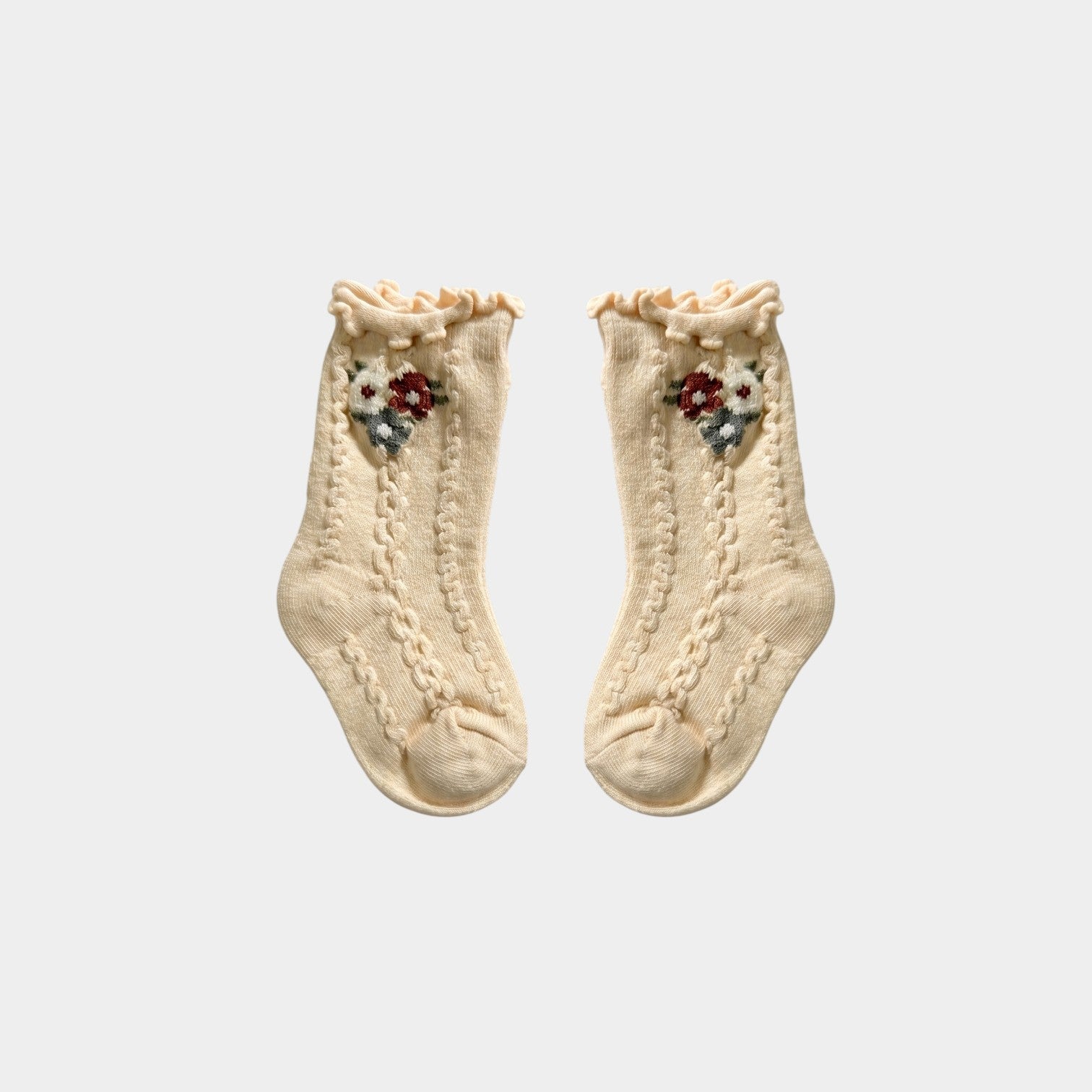 Heirloom Floral Cable-Knit Ankle Socks