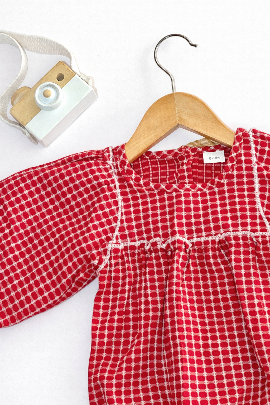 Red Checkered Baby Girl Romper with Headband | Long Sleeve Infant Outfit
