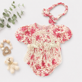 Pink Floral Ruffle Romper with Matching Headband