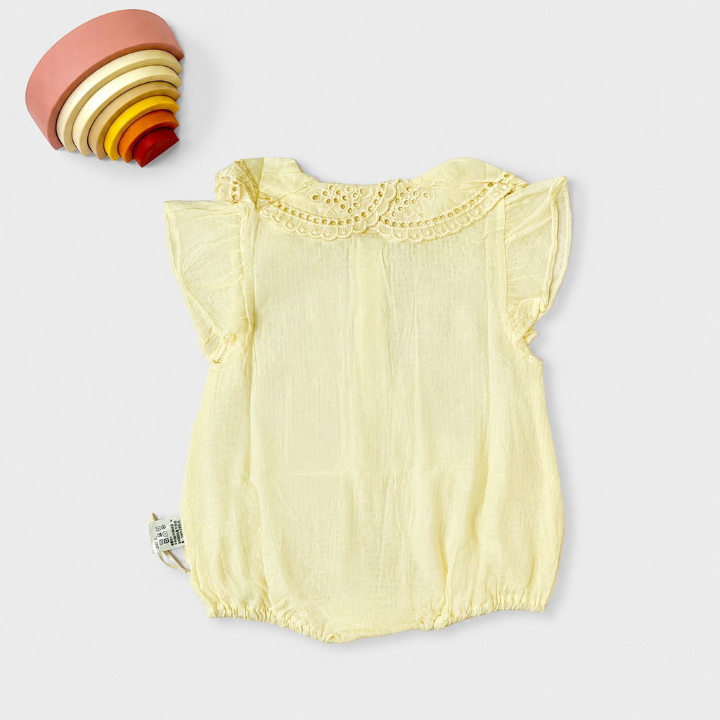Eyelet Collar Pocket Romper, Cream & Dusty Pink