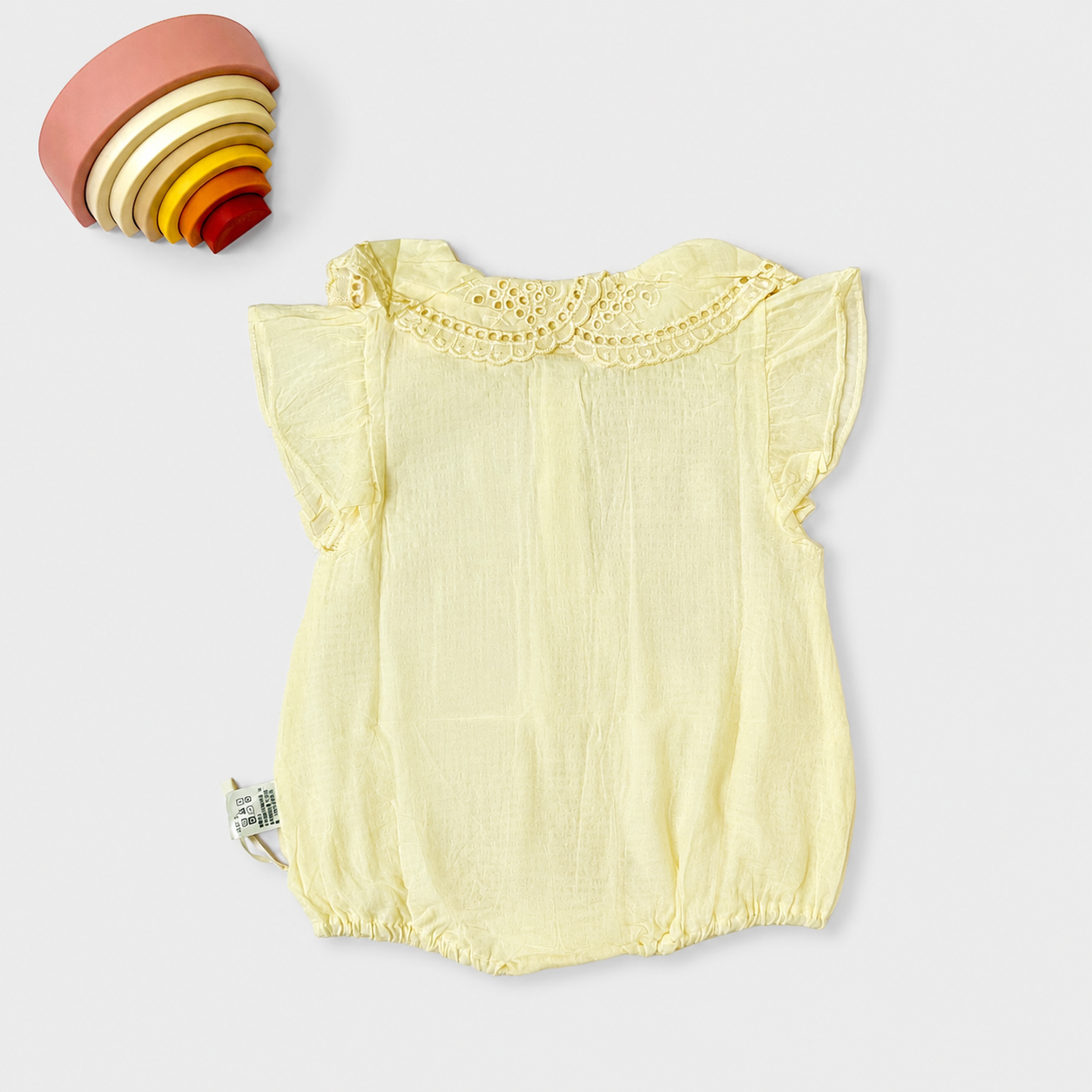 Eyelet Collar Pocket Romper, Cream & Dusty Pink