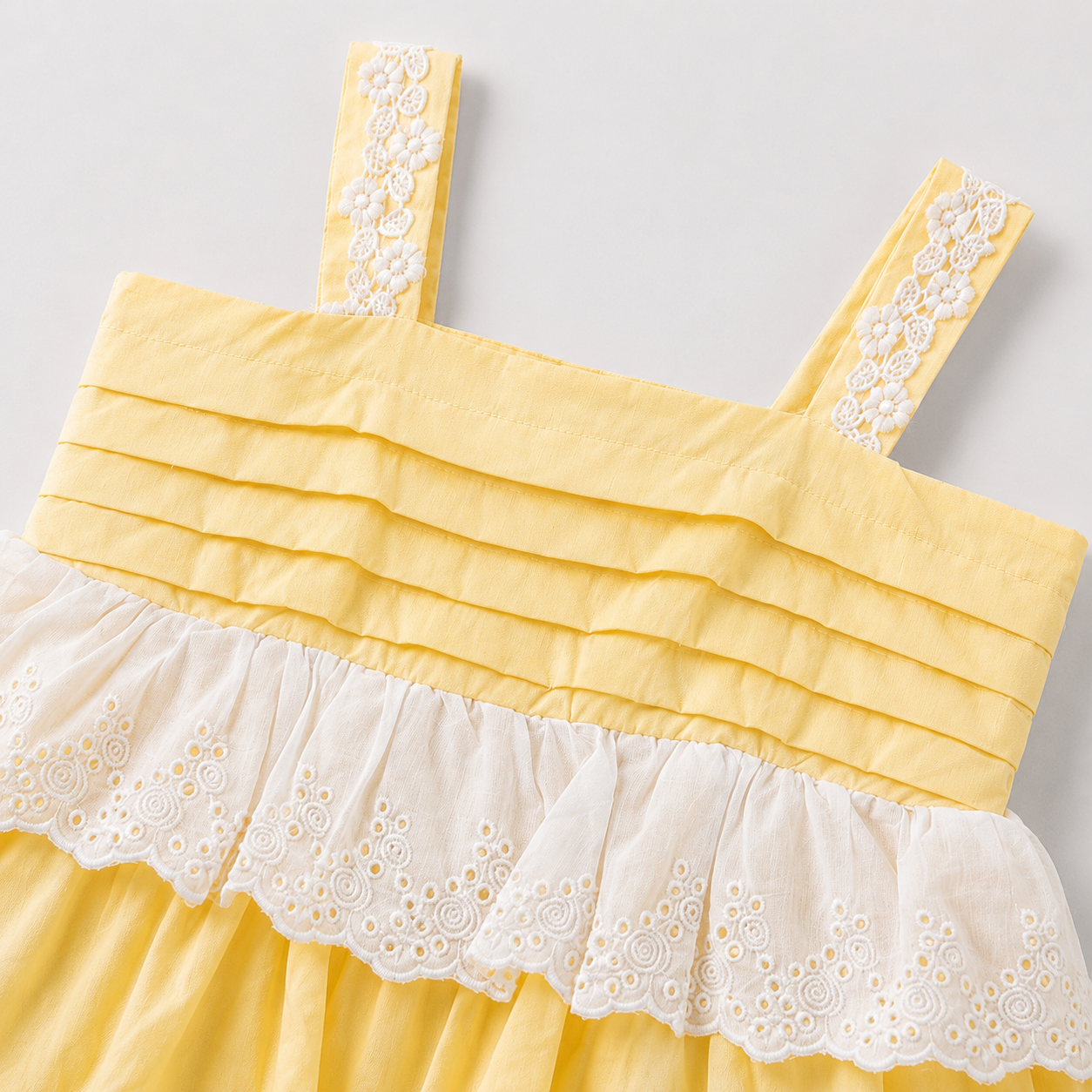 Pale Yellow Tiered Ruffle Romper Dress