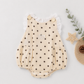 Cream Polka Dot Romper with Lace Trim Collar