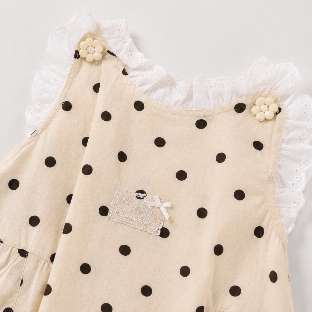 Cream Polka Dot Romper with Lace Trim Collar