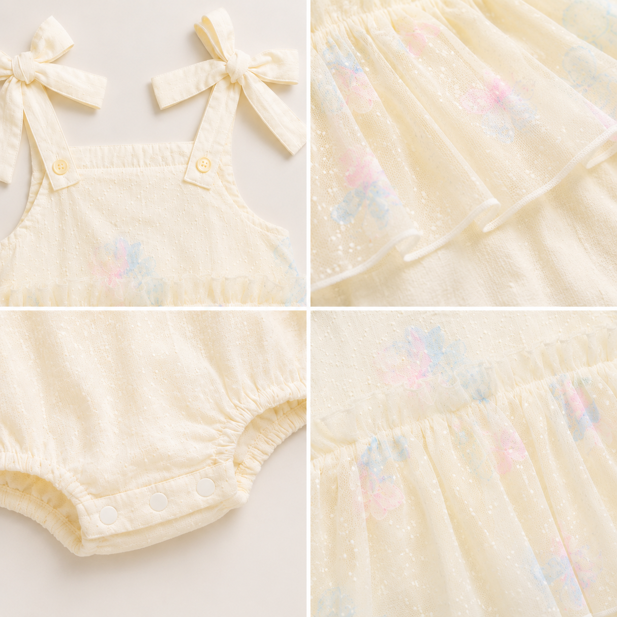 Bow Strap Lace Romper, Pink & Cream