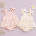 Bow Strap Lace Romper, Pink & Cream