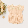 Eyelet Collar Pocket Romper, Cream & Dusty Pink