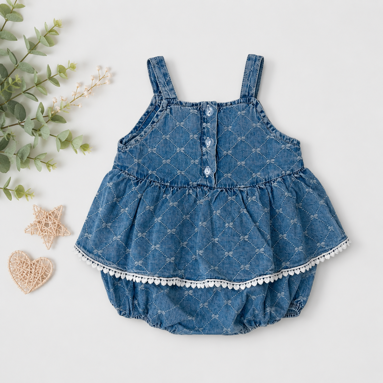 Denim Dungaree Romper with Unicorn Applique