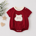 Maroon Cat Print Romper for Baby Girls