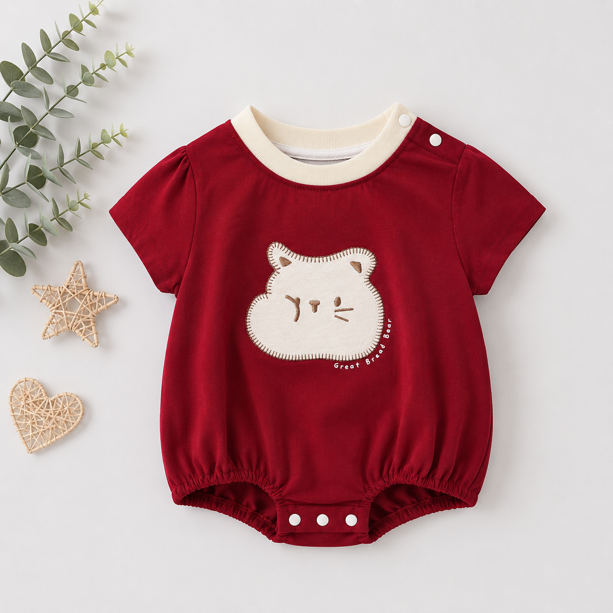 Maroon Cat Print Romper for Baby Girls