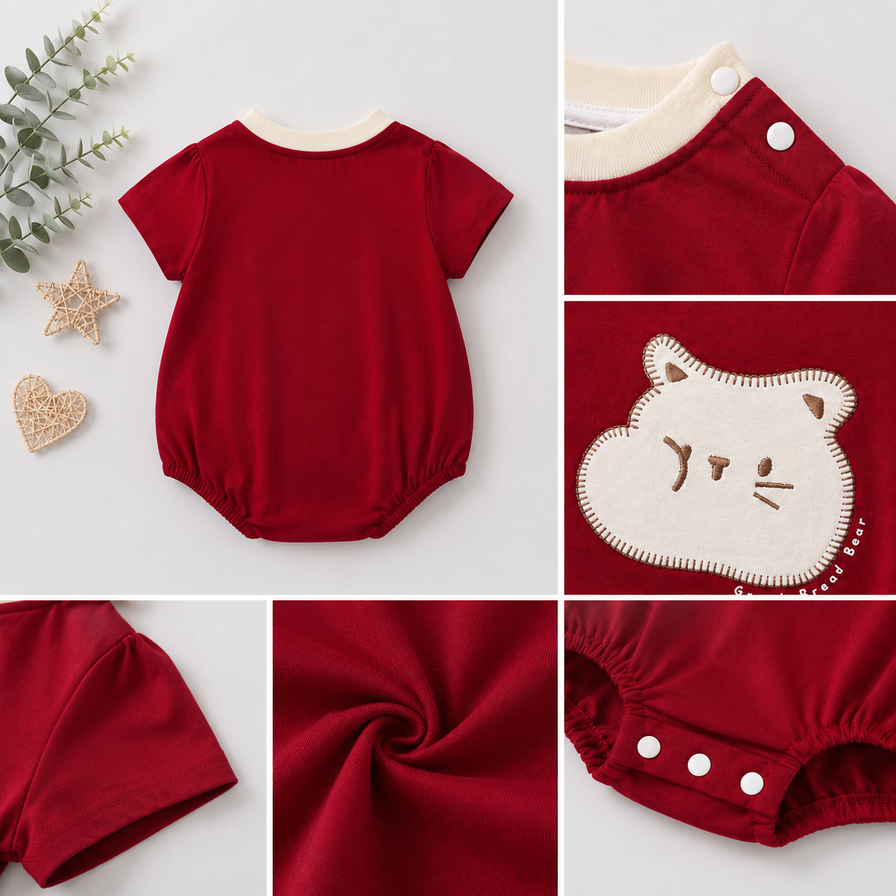 Maroon Cat Print Romper for Baby Girls