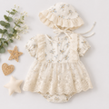 White Eyelet Lace Romper with Puff Sleeves