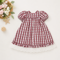 Vintage Floral Striped Puff-Sleeve Dress with Eyelet Lace Trim