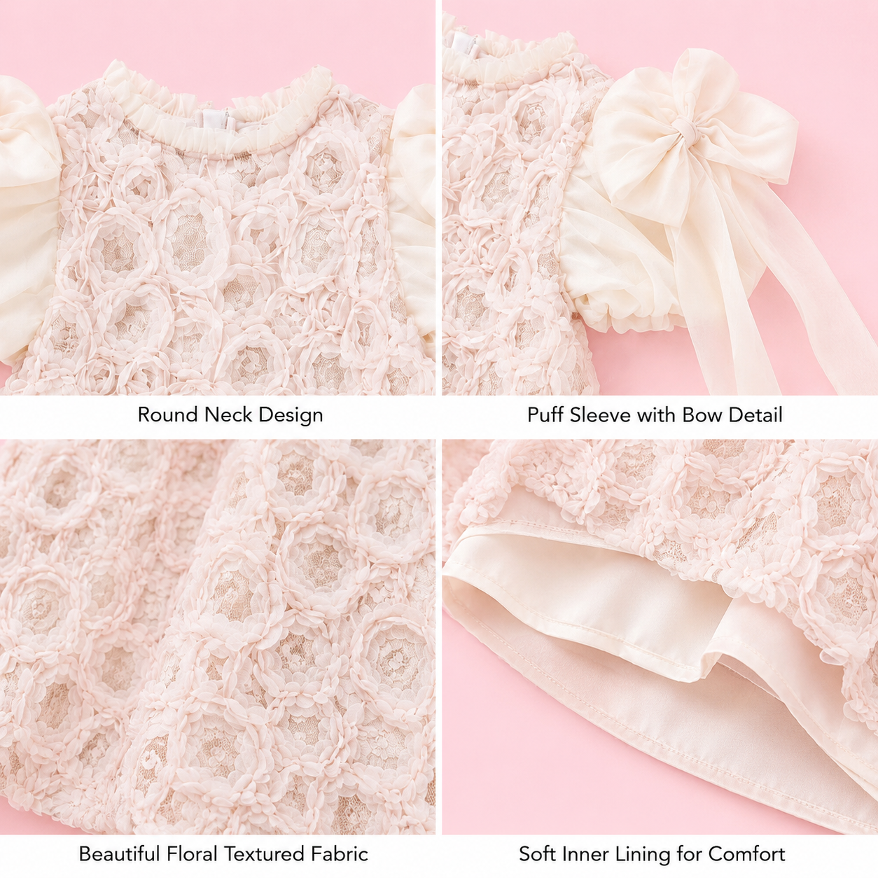 Elegant 3D Rose Rosette Dress with Bow Shoulder Streamers