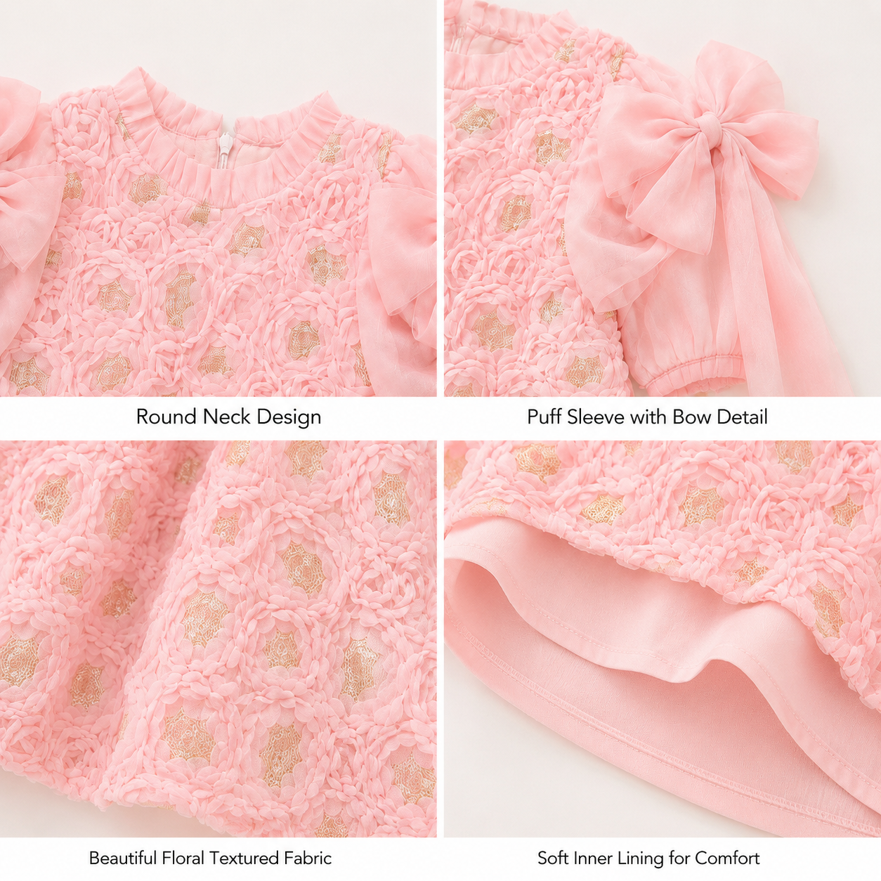 Elegant 3D Rose Rosette Dress with Bow Shoulder Streamers