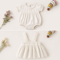 Ivory Textured Ruffle-Hem Romper for Baby Girls