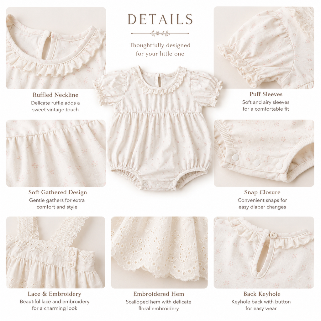 Ivory Textured Ruffle-Hem Romper for Baby Girls