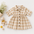 Warm Oatmeal Gingham Ruched Dress