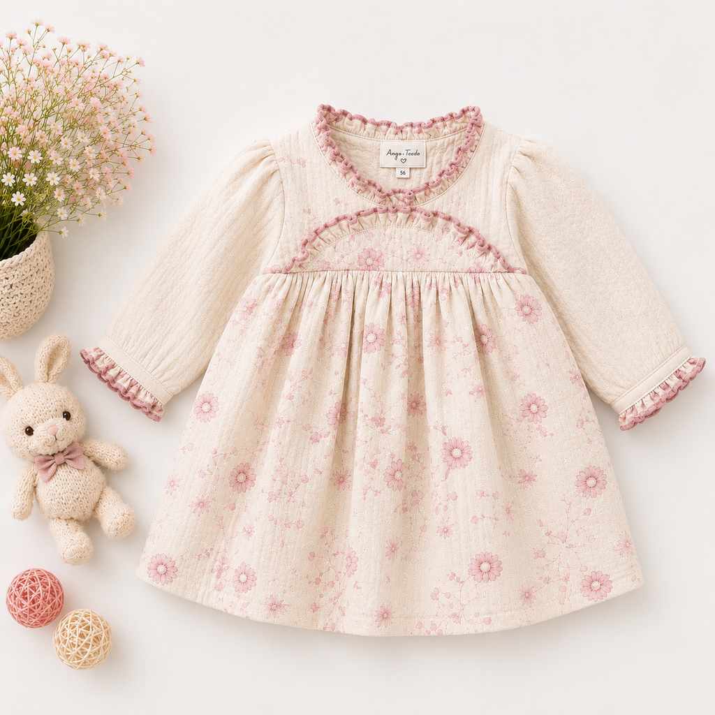 Vintage Cream Floral Embroidered Dress