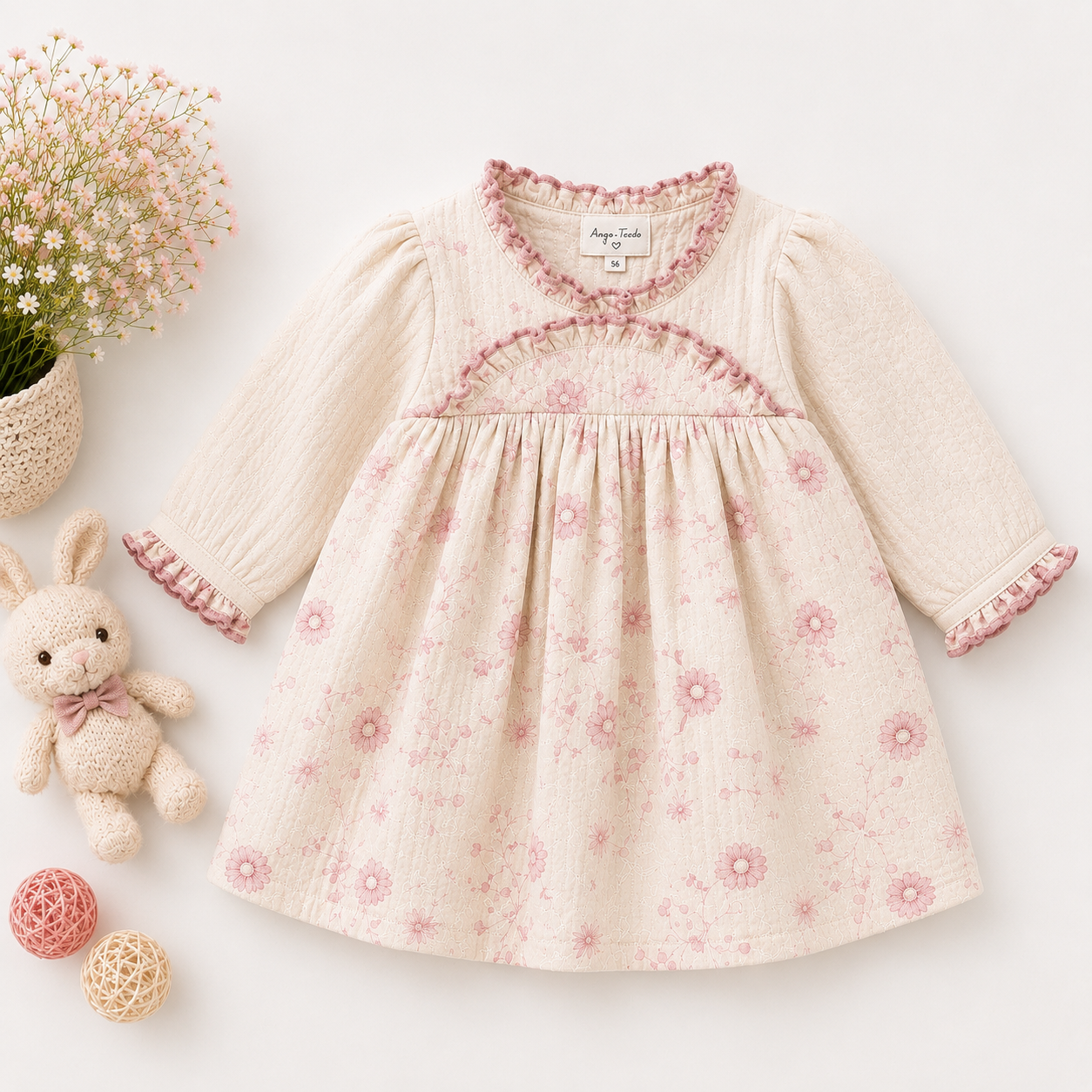 Vintage Cream Floral Embroidered Dress