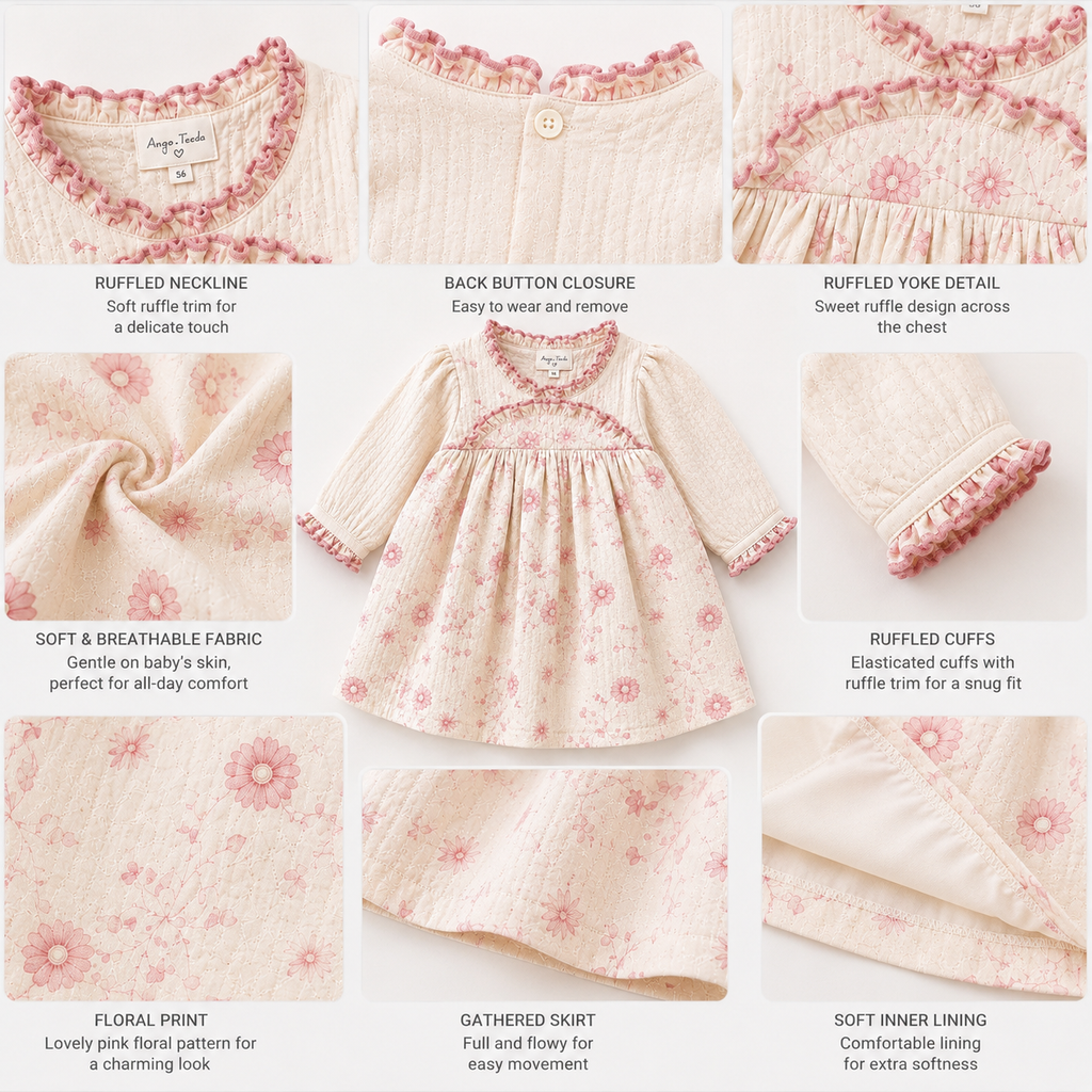 Vintage Cream Floral Embroidered Dress