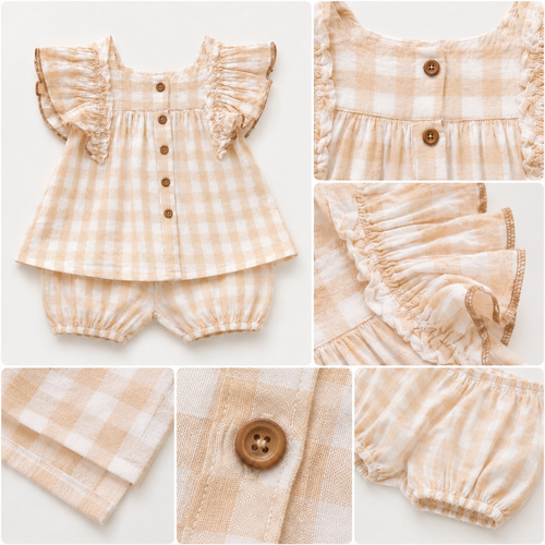 Buttercream Gingham Ruffle Bloomer Set